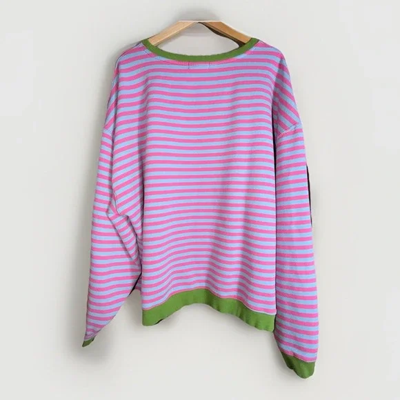 Natural Life Oversized Striped Crewneck Sweatshirt Cozy Boho Preppy L/XL - Picture 4 of 6